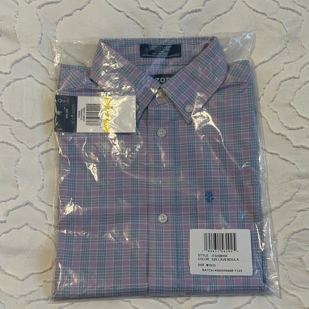 IZOD Lavender and Blue Plaid Button-Down Shirt size 10/12
